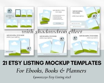 21 Etsy Listing Mockup Frames template. Editable and customizable - ideal and perfect for sellers who sell ebooks, books and planners.