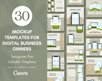 Social Media Canva Mockup Templates for your Digital Products. Canva templates. Courses, ebooks, lead magnets, planners, workbooks.