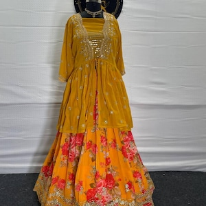 Lehenga Choli con bordado amarillo: vestido de novia indo-occidental