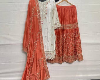 Bestickte Chinon Seide Salwar Kameez : Pakistanisches Hochzeitskleid