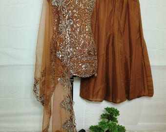 Latest Designer Brown Dress Pakistani Salwar Kameez Ready To Wear Suit 3 Piece Wedding Party Bollywood Ready made Top Plazzo Bridesmaid Gift