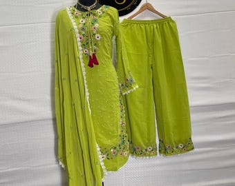 Embroidered Georgette Palazzo Suit: Pakistani Salwar Kameez Eid Dress