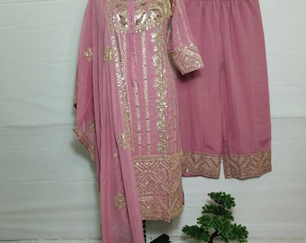 Salwar Kameez de georgette bordada: vestido de fiesta Bollywood, talla XL/XXL