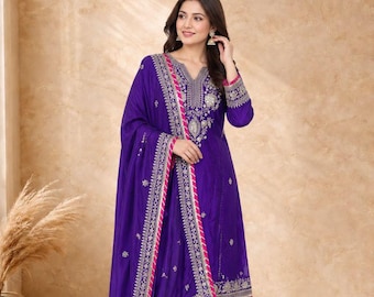 Purple Sequin Embroidered Salwar Kameez: Pakistani Wedding Sharara