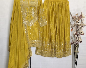 Bestickte Chinon Seide Salwar Kameez : Pakistanisches Hochzeitskleid