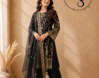 Embroidered Sequin Salwar Kameez: Bollywood Eid Dress, Pakistani Wedding Outfit