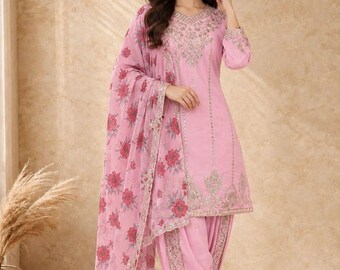 Embroidered Georgette Salwar Kameez: Bollywood Wedding Party Dress