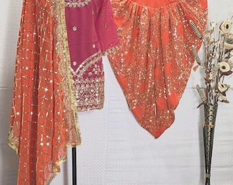 Pink Embroidered Salwar Kameez: Pakistani Wedding Sharara Suit