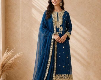 Embroidered Georgette Pakistani Salwar Kameez: Bollywood Wedding Party Dress