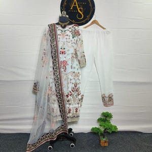 Embroidered Georgette Palazzo Suit: Bollywood Wedding Party Dress