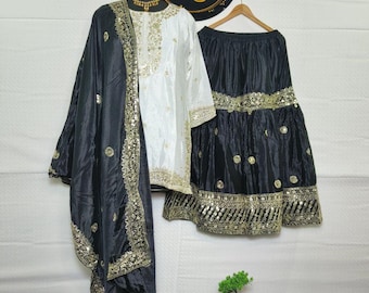 Bestickter Pailletten Salwar Kameez: Pakistanischer Hochzeit Party Palazzo Anzug