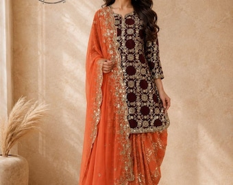 Embroidered Georgette Salwar Kameez: Bollywood Wedding Party Dress