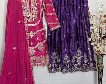 Pink Embroidered Salwar Kameez: Pakistani Wedding Sharara Suit