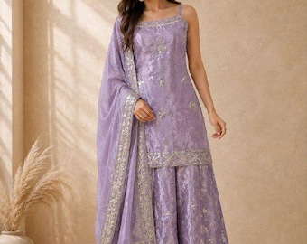 Lilac Salwar Kameez Sequin Embroidery Bollywood Party Dress Pakistani Suits