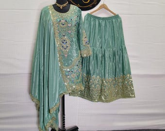 Salwar Kameez pakistaní con bordado verde: vestido de fiesta de boda estilo Bollywood