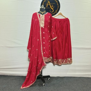 Embroidered Sequin Sharara Suit: Pakistani Wedding Party Dress