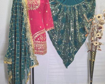 Pink Embroidered Salwar Kameez: Pakistani Wedding Sharara Suit