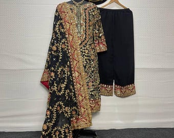 Embroidered Georgette Salwar Kameez: Pakistani Bridal Palazzo Suit