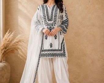 Embroidered Crepe Silk Salwar Kameez: Pakistani Wedding Party Dress