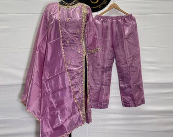 Purple Pakistani Salwar Kameez: Embroidered Silk Palazzo Suit - Eid Dress