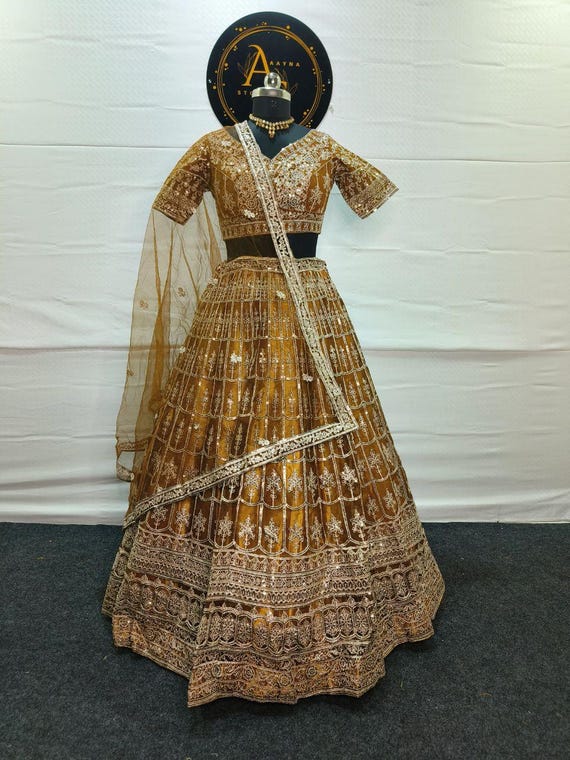 gold sequin dress india Embroidered Lehenga Choli: Indian Bridal Wedding fully beaded dress