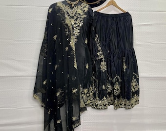 Embroidered Crepe Silk Salwar Kameez: Pakistani Wedding Party Dress