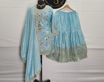 Salwar Kameez pakistaní con bordado azul: vestido de fiesta de boda estilo Bollywood