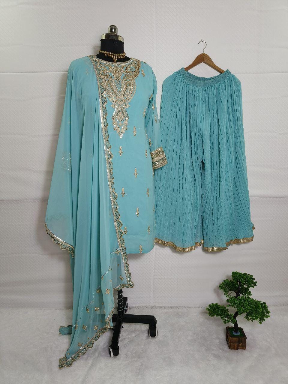 Designerska pakistańska sukienka Salwar Kameez gotowa do noszenia, 3-częściowy strój na wesele, Bollywood, indyjski, gotowy do noszenia, prezent dla druhny XL