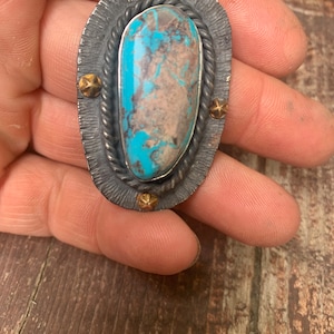 bisbee turquoise pendant sterling silver and 14kt