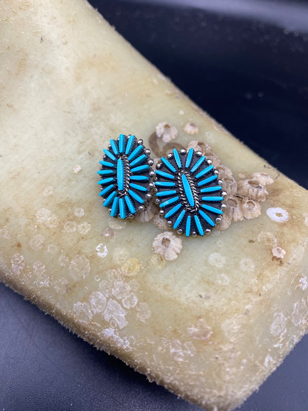 Vintage Needlepoint Turquoise Earrings Etsy