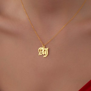 Old English Initial Necklace: Personalized 925 Silver, 14K Gold