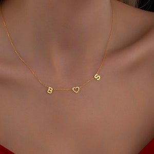Personalized Initial Heart Necklace: 14K Gold Double Letter, Valentine&#39;s Gift