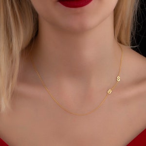 Custom Double Initial Necklace: Sideway Letter, Sterling Silver or 14K Gold