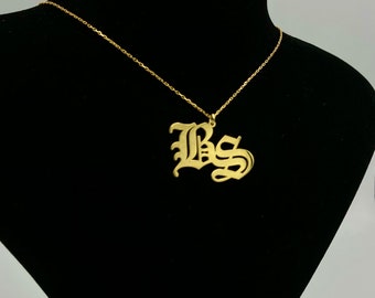 Custom Old English Initial Necklace: Personalized Double Letter Jewelry