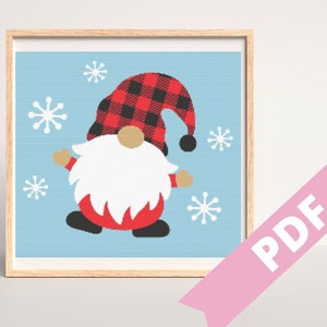 Christmas Gnome Cross Stitch Pattern, Gnome Stitch Pattern, Winter Gnome Cross Stitch Pattern, Snow Cross Stitch, Christmas Cross Stitch