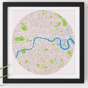Carte de Londres au point de croix, motif point de croix de Londres, plan de la ville de Londres, cadeau de Londres, art de la carte de Londres, carte de Londres, point de croix de la ville