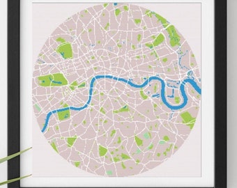 London Map Cross Stitch Pattern, London Cross Stitch Pattern, London City Map, London Gift, London Map Art, London Map, City Cross Stitch