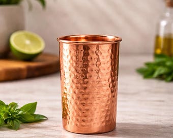 Vaso de cobre 100% puro para beber agua, taza martillada de vidrio: vaso de cobre macizo, beneficios ayurvédicos, gimnasio, viajes, ecológico.