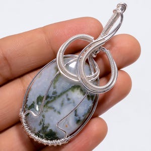 Tree Agate Gemstone Wire Wrap Pendant, Natural Gemstone Necklace- Wire Wrapped Copper Pendant- Handmade Jewelry- Oval Shape Agate Pendant