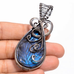 Elegant Fire Labradorite Gemstone Copper Pendant, Oxidize Copper Wire Wrapped Pendant Jewelry, Gift For Her, Pure Copper Pendant For Gift