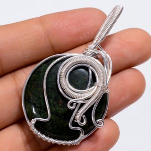 Moss agate gemstone pendant wire wrap- Round shape boho pendant- wire wrapped copper pendant- designer necklace in 2.1 inch-- Handmade.