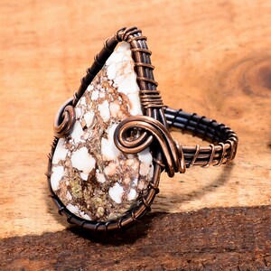 Wild Horse Jasper Gemstone Ring | Jasper Gemstone Ring Handmade Ring | Wild Horse copper Ring Gift For mom | SIZE 8 US