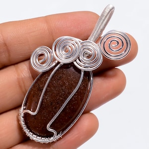 Strawberry Quartz Gemstone Pendant Wire Wrap- Oval Gemstone Quartz Flower Pendent necklace copper wire handmade jewelry