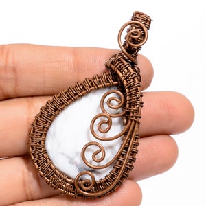 Howlite Gemstone Wire Wrapped Pendant, Vintage Design Wire Wrap Pendant, Howlite Copper Wire Pendant, Oxidized Copper Pendant, Gift For Mom