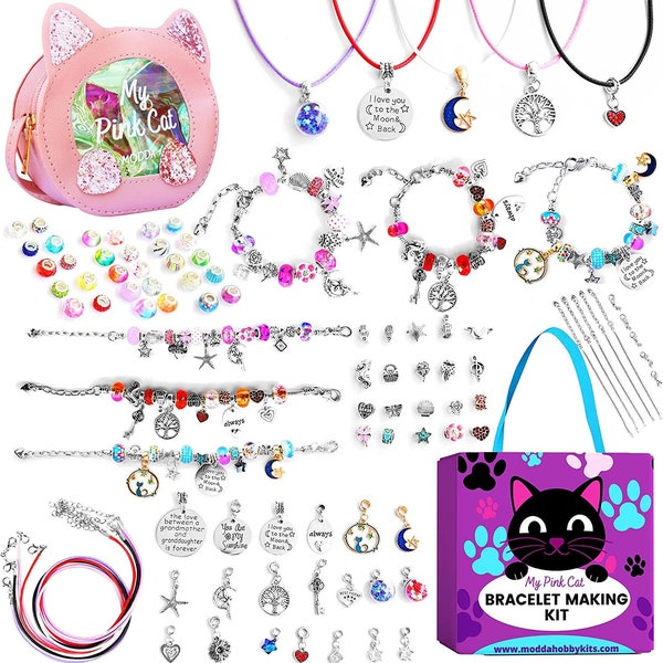 Charm Bracelet Making Kit with Cute Shoulder Bag, Assorted Beads and Charms, Jewelry Making Kit for Girls , Crafts for Kids, Gift for Girls