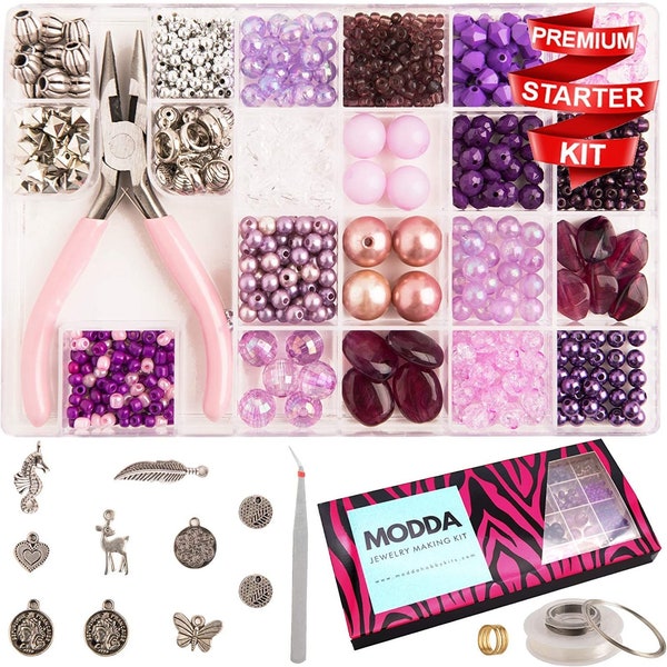 Jewelry Making Kit for Making Bracelets, Necklaces, Earrings, DIY Craft Gift for Women, Adults, Beginners, Girls, Teens, Purple Beads Set