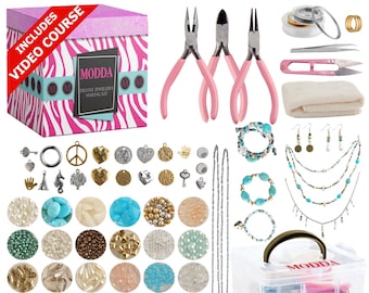 Jewelry Making Kit with Video Course for Making Bracelets, Necklaces, Earrings, DIY Starter Set for Adults, Women, Teenage Girls, Beginners