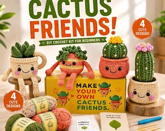 MODDA Crochet Kit for Beginners - with Video Tutorials, Learn to Crochet Kits for Adults and Kids, DIY Knitting Supplies, 4 Pack Plants Kit