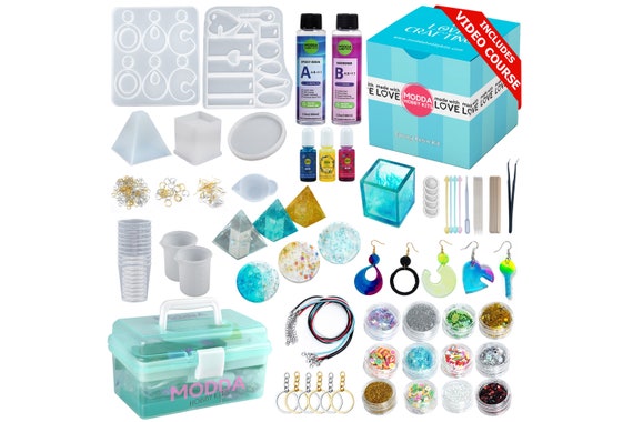 Modda Epoxy Resin Kit with Video Course, Includes Color Pigment, Silicone Molds, Necklace Cord, Earring Hooks for Jewelry Making, Epoxy Resin