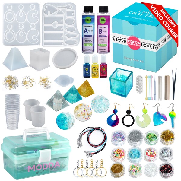 Modda Epoxy Resin Kit with Video Course for Beginners, Includes  Epoxy Resin, Silicone molds, Resin & Jewelry Making Supplies for DIY Craft